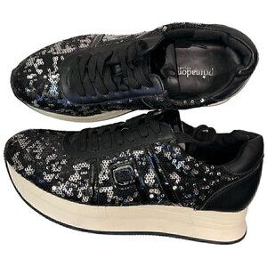 Sequins Sparkly Black & White Fashion Sneakers Primadonna  Women’s 7.5 Leather